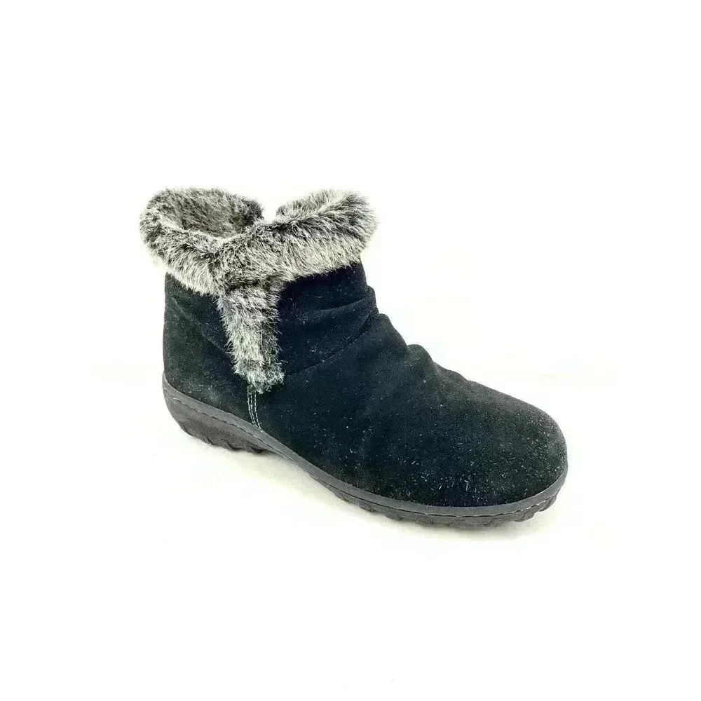Black‎ Faux Fur Suede Zip Ankle Boots Women’s US Size 7 Khombu